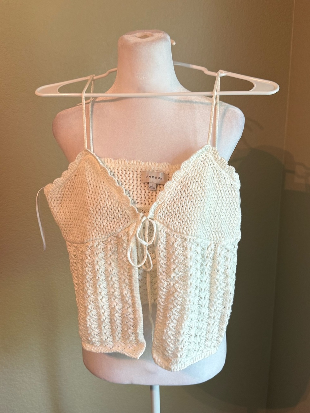 PacSun Cream Crochet Tie-Front Cami